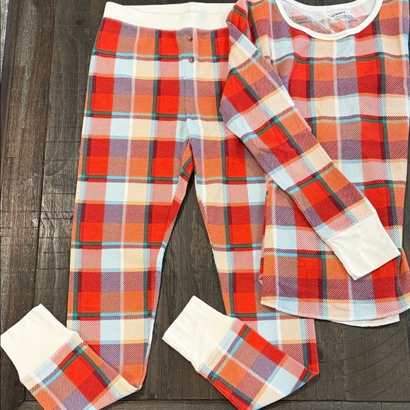 Old Navy Plaid Pajama Set Thermal Waffle Knit Long Sleeve Top S with Pants M - Picture 2 of 16